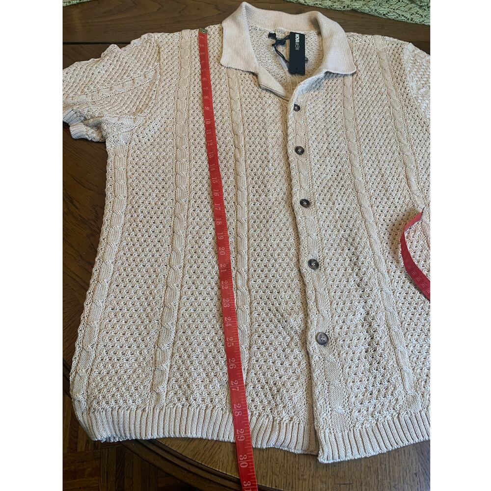 Fashion Nova Button Up Shirt Unwind Cable Knit Short Sleeve Oatmeal XXL - Picture 6 of 8